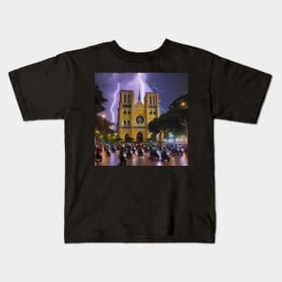 Iconic World Landmarks During A Thunderstorm: Norte Dame Cathedral Saigon Kids T-Shirt